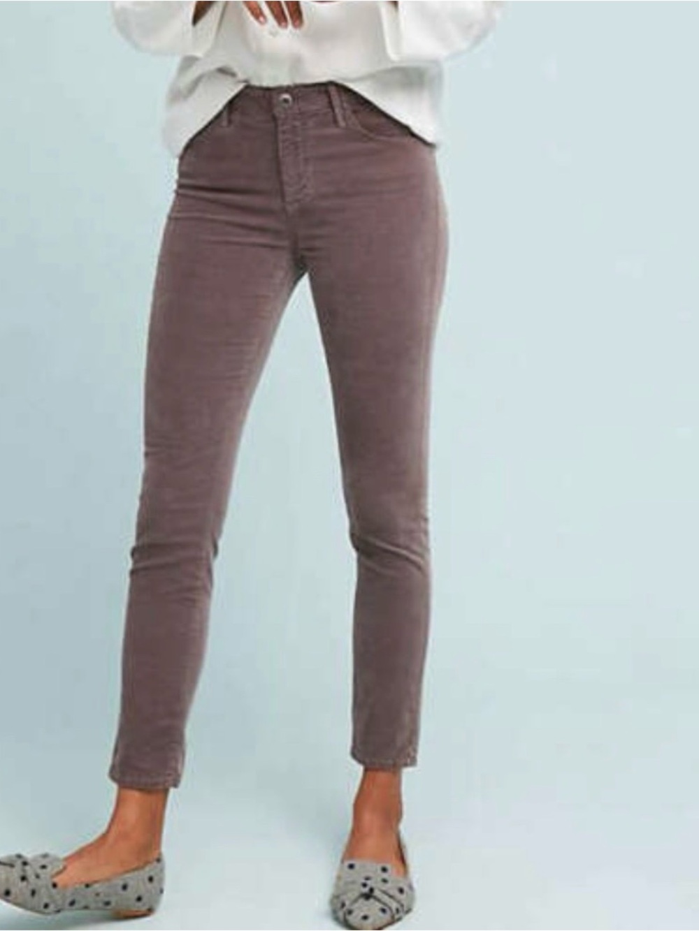 Anthropologie The Stevie slim straight Velvet Pants in Taupe SZ 6 27” Inseam.